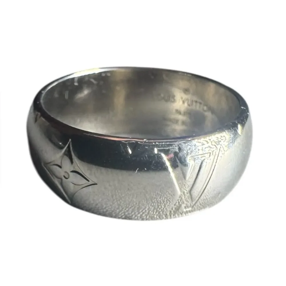Louis Vuitton Silver Monogram & Fleur-De-Lis Ring M62485 Band Ring Auth